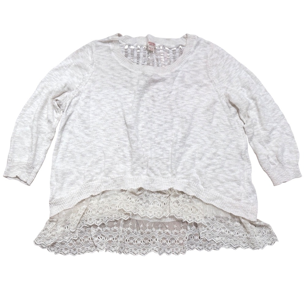 Mossimo Womens XXL 2X Cream Lace Trim High Low Sweater Knit Top Boho Hippie
